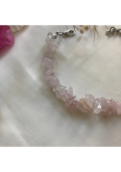 Pembe Kuvars Doğal Taş Kırıktaş Bileklik Kadın Pembe Doğaltaş Aşk Bilekliği 17 cm + 5 cm modelleri