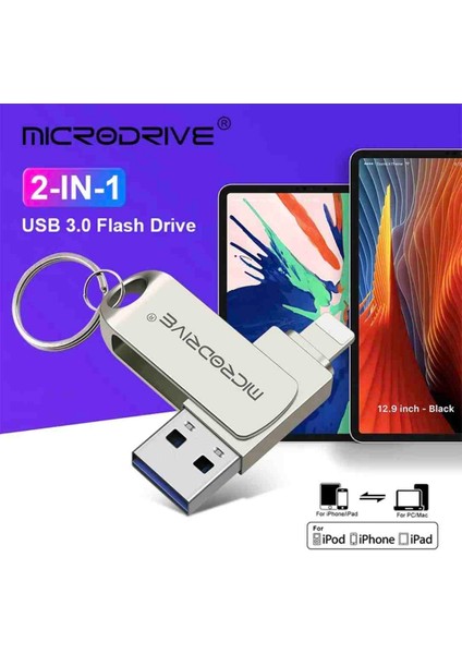 256Gb. İPhone Lightning ve USB 3.0 Metal USB Flash Bellek Otg Çift Girişli