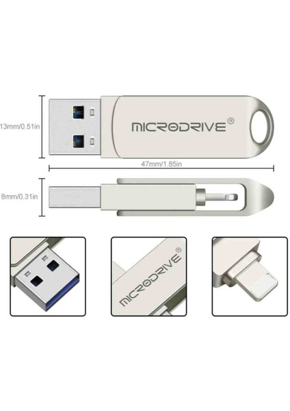 256Gb. İPhone Lightning ve USB 3.0 Metal USB Flash Bellek Otg Çift Girişli