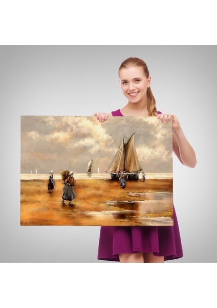 Balıkçılar ve Sahildeki Yelkenli Duvar TABLOSU-3548 fırsatları