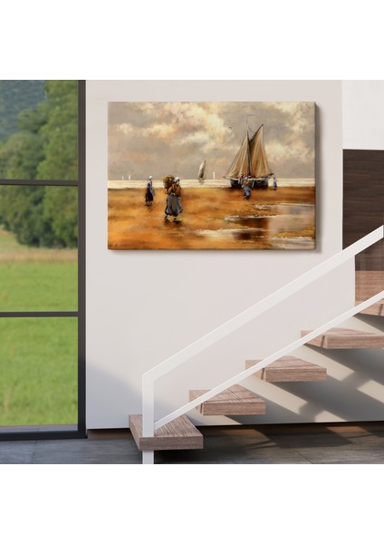 Balıkçılar ve Sahildeki Yelkenli Duvar TABLOSU-3548 indirimleri