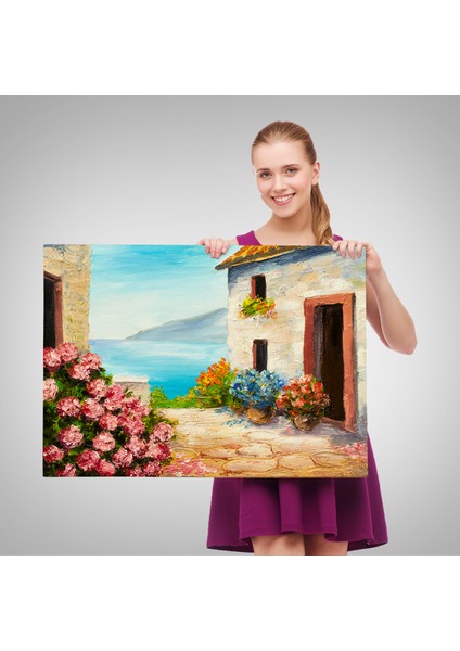 Çiçekler Arasındaki Deniz Manzaralı Ev Duvar TABLOSU-3640 fırsatları