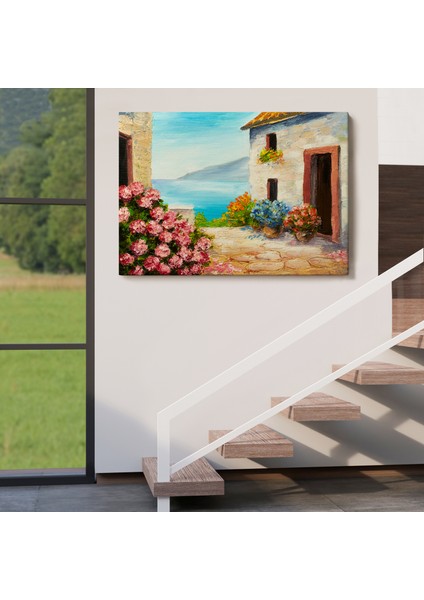 Çiçekler Arasındaki Deniz Manzaralı Ev Duvar TABLOSU-3640 indirimleri
