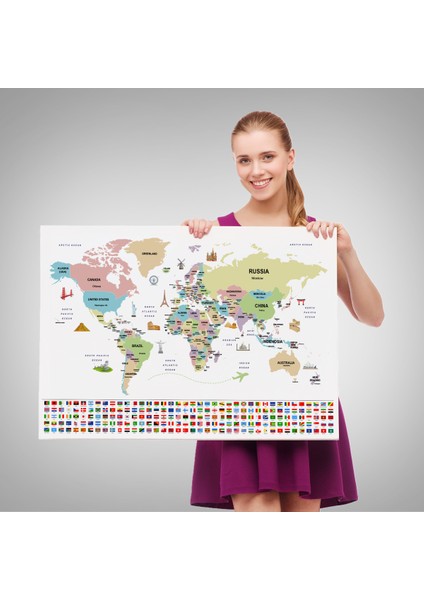 Dünya Haritası Ülke Bayraklı ve Başkentli Kanvas Tablo 1939 fırsatları