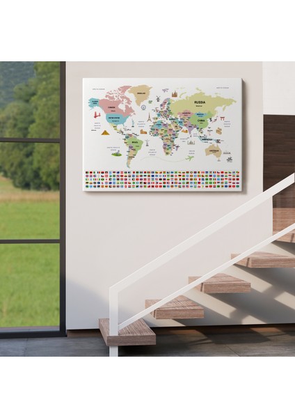 Dünya Haritası Ülke Bayraklı ve Başkentli Kanvas Tablo 1939 indirimleri