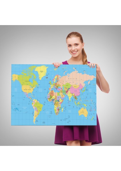 Dünya Haritası Meridyenli Dekoratif Kanvas Tablo 1068 fırsatları