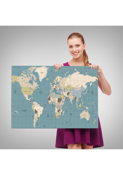Dünya Haritası Meridyenli Dekoratif Kanvas Tablo 1070 fırsatları