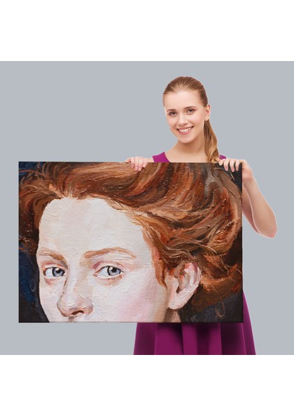 Kızıl Saçlı Kadın Yağlıboya Görünüm Dekoratif TABLO-3741 fırsatları
