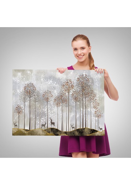 Ormandaki Geyikler Dekoratif Duvar TABLOSU-3682 fırsatları