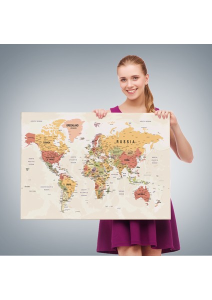 Dünya Haritası Son Derece Ayrıntılı Eğitici ve Öğretici Okyanuslu Kanvas TABLO-2531 fırsatları