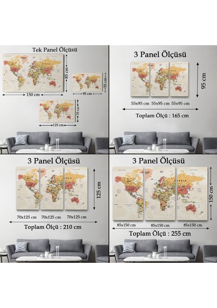 Dünya Haritası Son Derece Ayrıntılı Eğitici ve Öğretici Okyanuslu Kanvas TABLO-2531 indirimleri