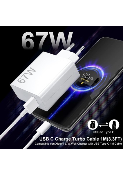 Xiaomi Uyumlu 67W (Watt) Type-C Şarj Aleti Cihazı ve Şarj Kablosu (Ultra Hızlı) indirimleri