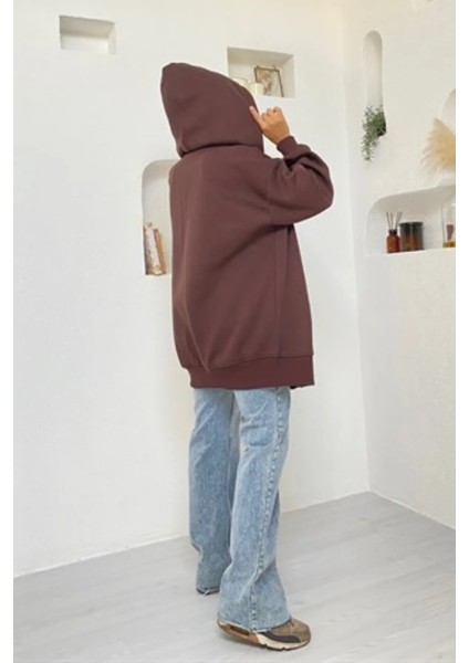 Şardonlu Fermuarlı Oversize Sweatshirt