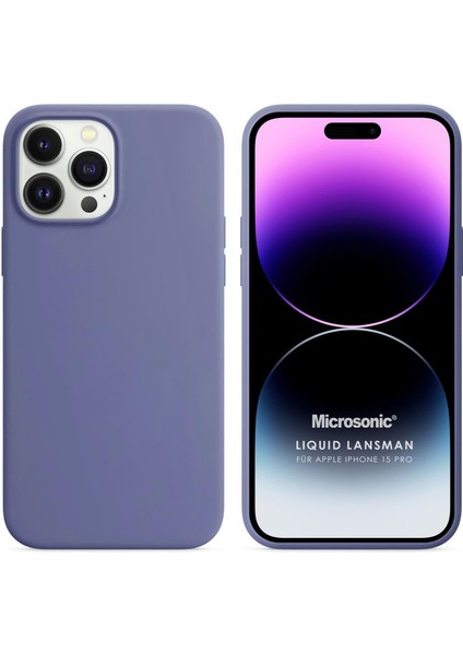 Apple iPhone 15 Pro Kılıf Liquid Lansman Silikon Lavanta Grisi