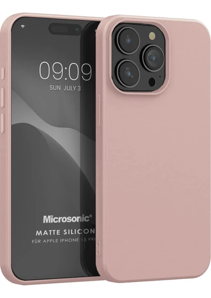 Matte Silicone Apple iPhone 15 Pro Kılıf Rose Gold