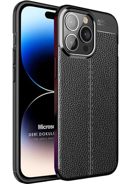 Apple iPhone 15 Pro Max Kılıf Deri Dokulu Silikon Siyah