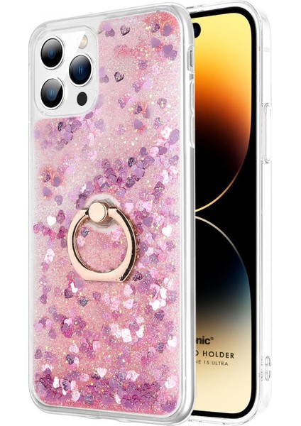 Apple iPhone 15 Pro Max Kılıf Glitter Liquid Holder Pembe