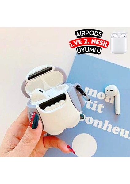 1. ve 2.nesil Uyumlu Sevimli Köpek Balığı Figürlü Darbe Emici ve Koruyucu Silikon Kulaklık Kılıfı modelleri