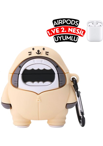 1. ve 2.nesil Uyumlu Sevimli Köpek Balığı Figürlü Darbe Emici ve Koruyucu Silikon Kulaklık Kılıfı