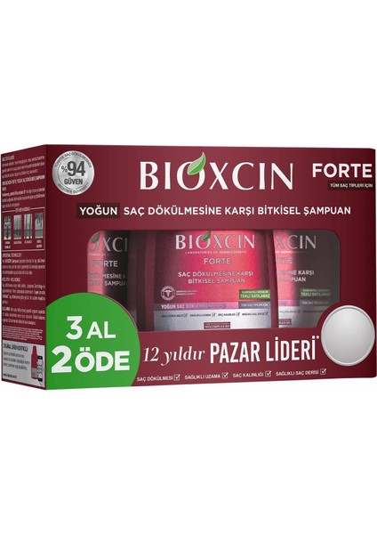 Forte 3 Al 2 Öde Saç Dökülmesine Karşı Bitkisel Şampuan (3 x 300 Ml)