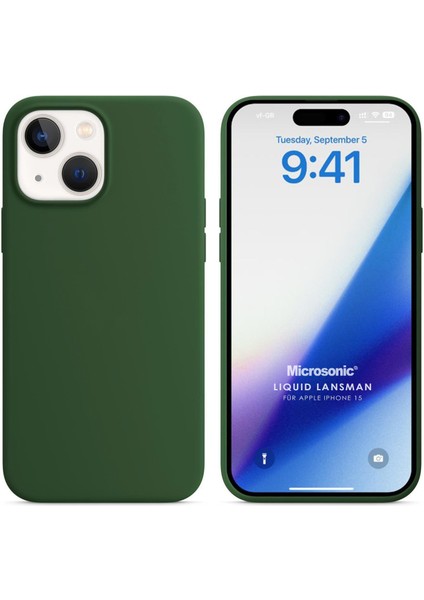 Apple iPhone 15 Kılıf Liquid Lansman Silikon Koyu Yeşil