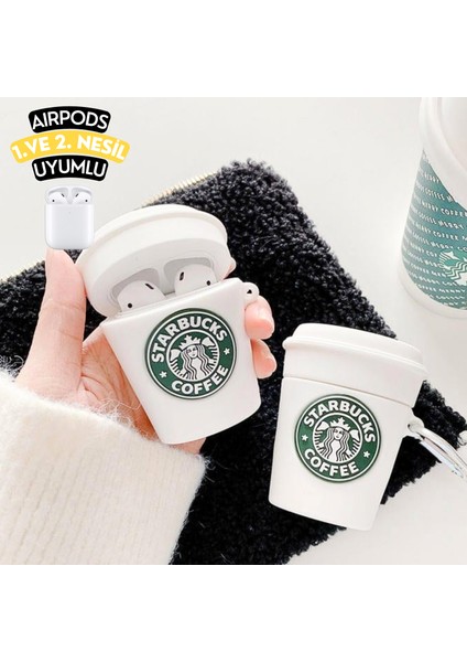 2'li Set 1. ve 2.nesil Uyumlu Muz ve Starbucks Bardak Figürlü Kulaklık Kılıfı Seti