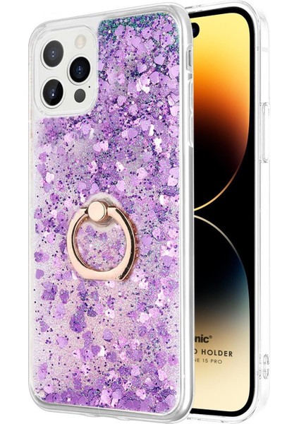 Apple iPhone 15 Pro Kılıf Glitter Liquid Holder Mor