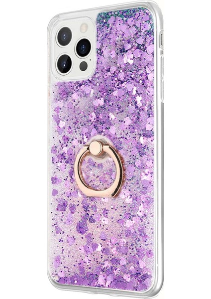 Apple iPhone 15 Pro Kılıf Glitter Liquid Holder Mor