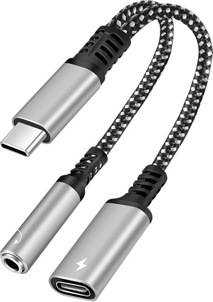 Tip-C Ikisi Bir Arada Örgülü Adaptör Kablosu Kulaklık Dönüştürücü Dijital Ses Adaptörü Typec (Yurt Dışından)