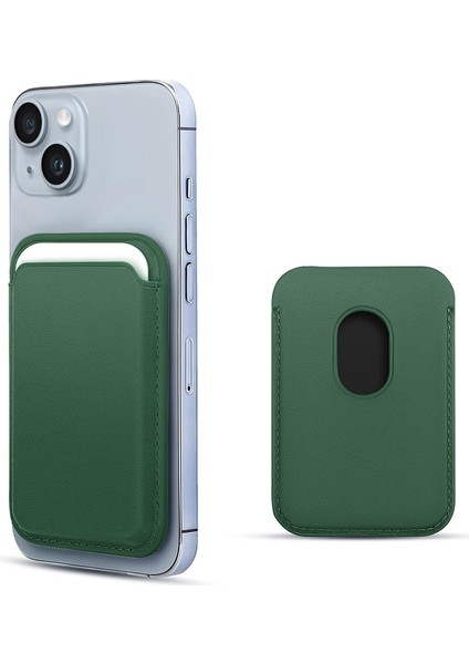 Apple iPhone 15 Plus Leather Wallet Magsafe Yeşil