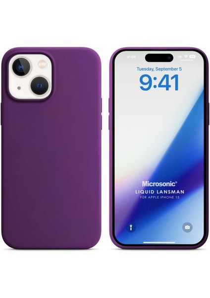 Apple iPhone 15 Kılıf Liquid Lansman Silikon Mor