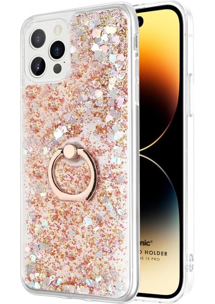 Apple iPhone 15 Pro Kılıf Glitter Liquid Holder Gold