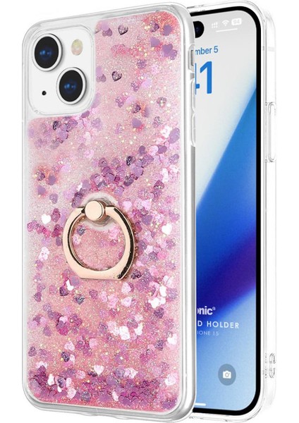 Apple iPhone 15 Plus Kılıf Glitter Liquid Holder Pembe