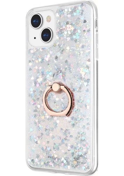 Apple iPhone 15 Kılıf Glitter Liquid Holder Gümüş