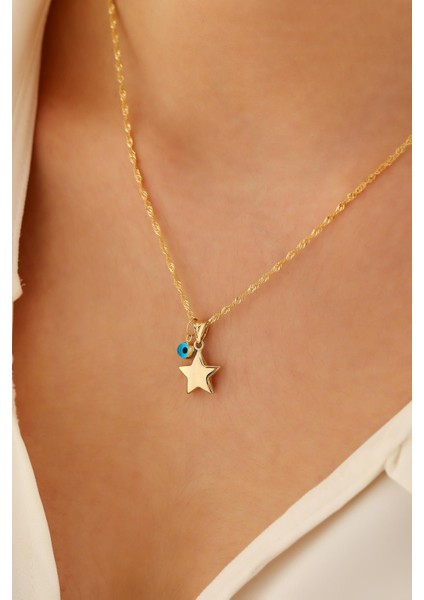 14 Ayar Altın Yıldız Göz Singapur Zincir Kolye