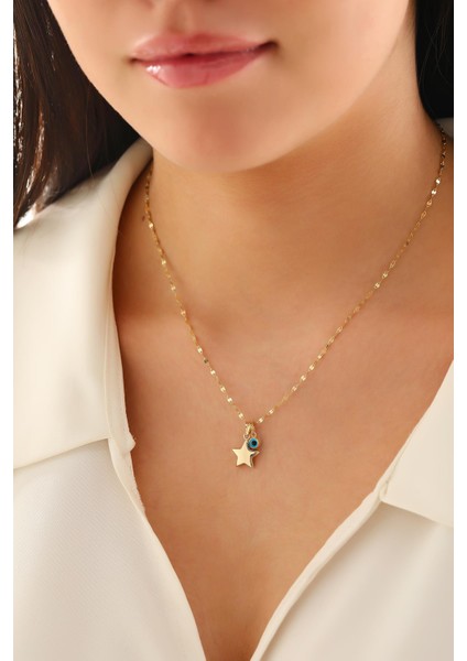 14 Ayar Altın Yıldız Göz Kalın Aynalı Zincir Kolye fiyatları