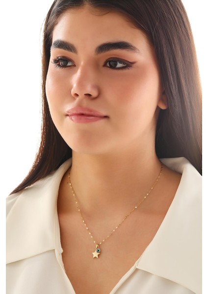 14 Ayar Altın Yıldız Göz Kalın Aynalı Zincir Kolye fırsatları