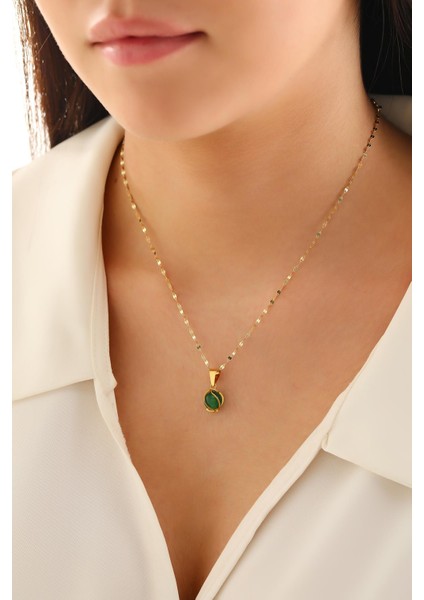 14 Ayar Altın Yeşil Akik Kafesli Kalın Aynalı Zincir Kolye fiyatları