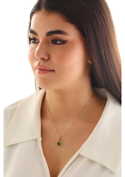 14 Ayar Altın Yeşil Akik Kafesli Kalın Aynalı Zincir Kolye fırsatları