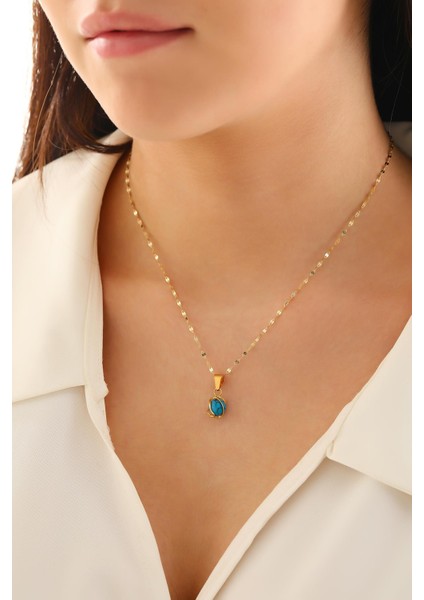 14 Ayar Altın Firuze Kafesli Kalın Aynalı Zincir Kolye fiyatları