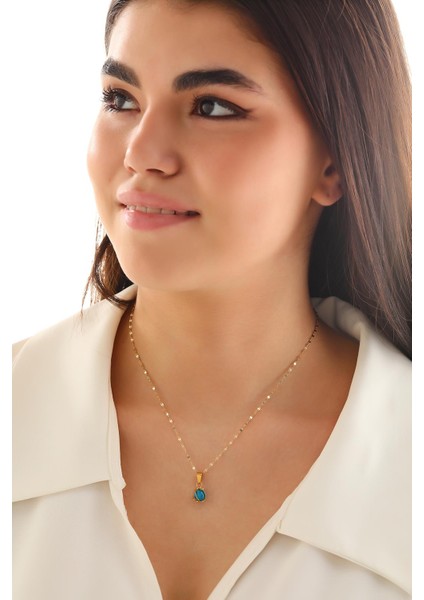 14 Ayar Altın Firuze Kafesli Kalın Aynalı Zincir Kolye fırsatları