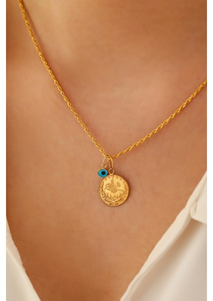 14 Ayar Altın Küçük Boy Tuğra Göz Halat Zincir Kolye