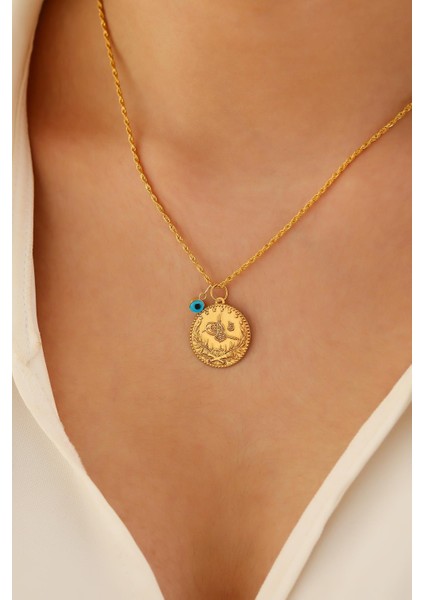 14 Ayar Altın Orta Boy Tuğra Göz Halat Zincir Kolye