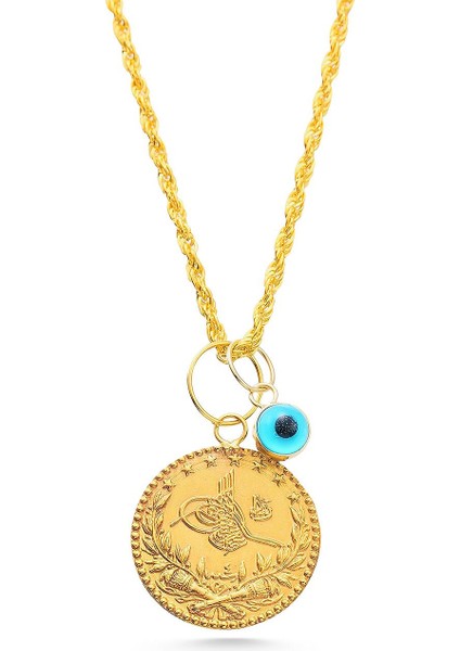14 Ayar Altın Orta Boy Tuğra Göz Halat Zincir Kolye modelleri