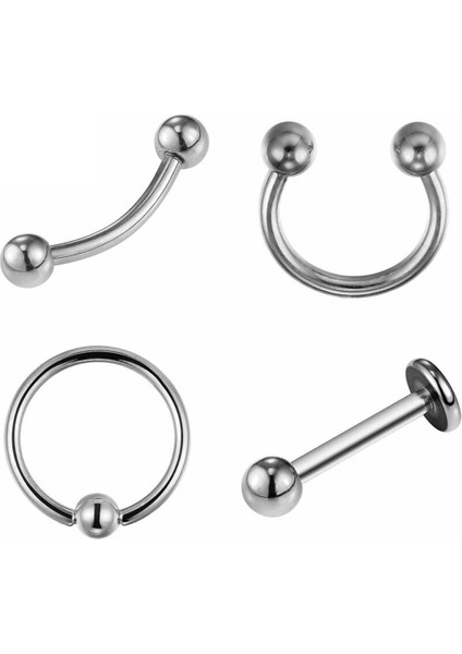 4'lü Set Titanyum Piercing Dudak-Kıkırdak-Tragus 8 mm