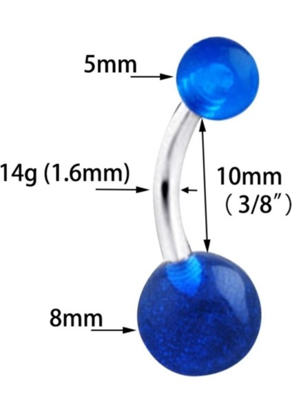 Neon Karanlıkta Parlayan Fosforlu Cerrahi Çelik Göbek Piercing Mavi