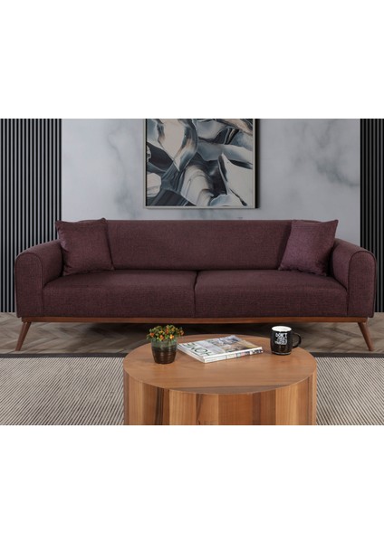 Perla Sofa Seneca Yataklı Kanepe Keten Bordo Kazayağı