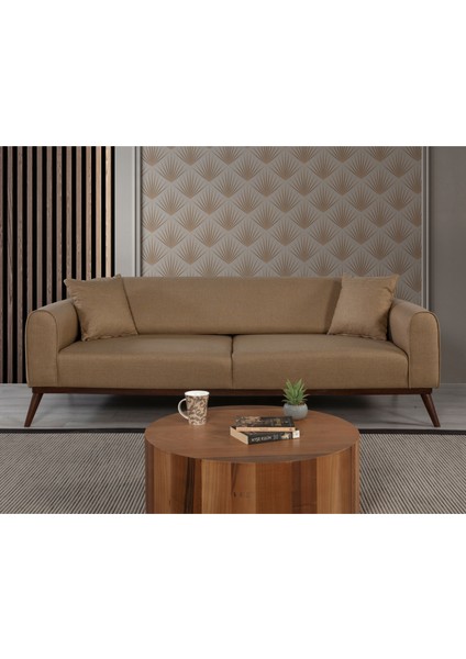 Perla Sofa Seneca Yataklı Kanepe Keten Hardal Kazayağı