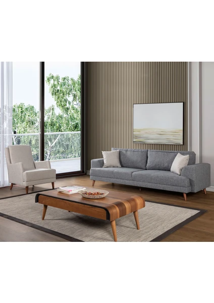 Perla Sofa Nobis Yataklı Koltuk Takımı Keten Açık Gri