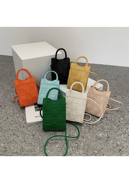 Mor 1 Mini Kadın Örgü Telefon Messenger Çanta Kısa Saplı Pu Deri Çanta Yaz Lüks Tasarımcı Eğilim Omuz Çantası Bayan Tote (Yurt Dışından) modelleri